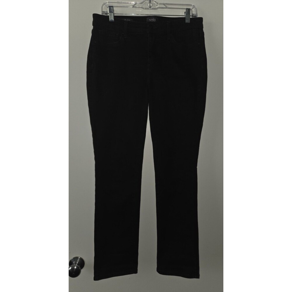 NYDJ Womens Sz 10 Sheri Slim Black Denim Jeans Lift Tuck Technology Stretch